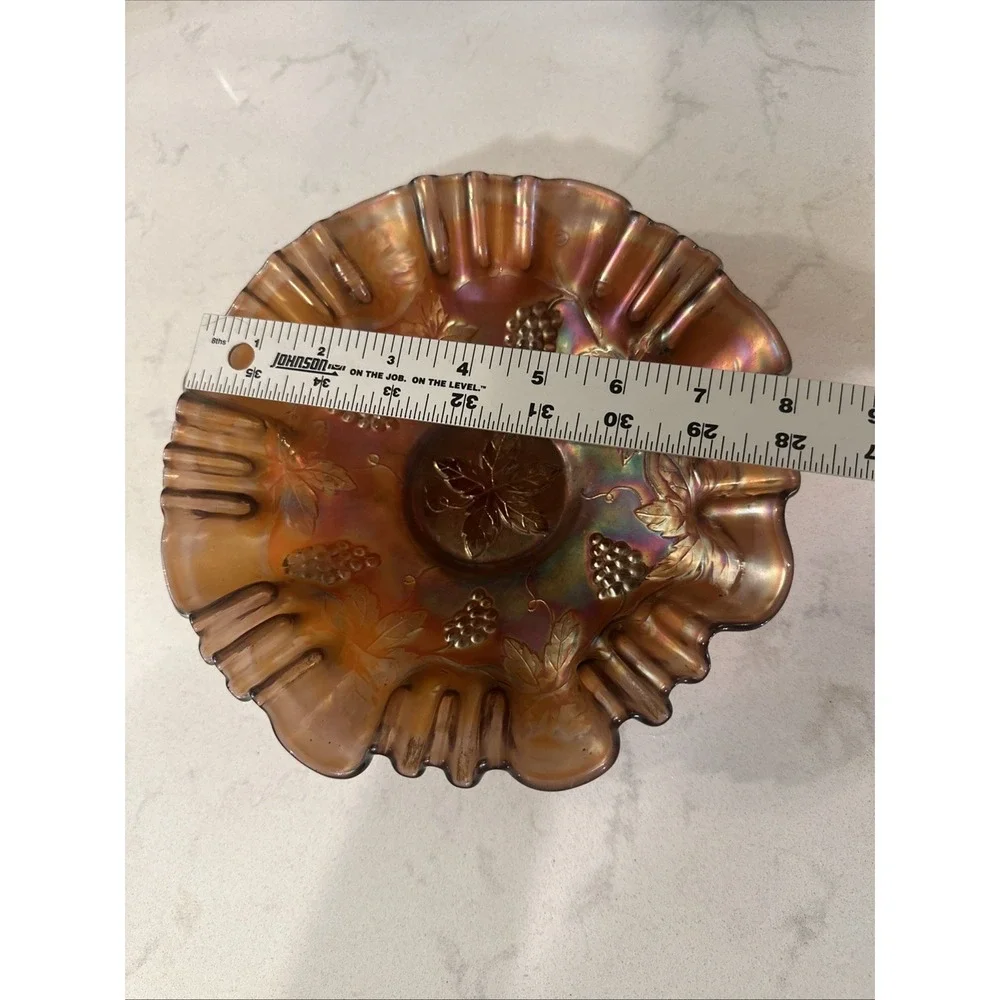Fenton North Wood‎ Amethyst Gold Iridescent Ruffle Carnival Glass grapes & vine
